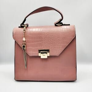 Dune London Blush Pink Vegan Leather Croc Embossed Flap Handbag Purse Chic